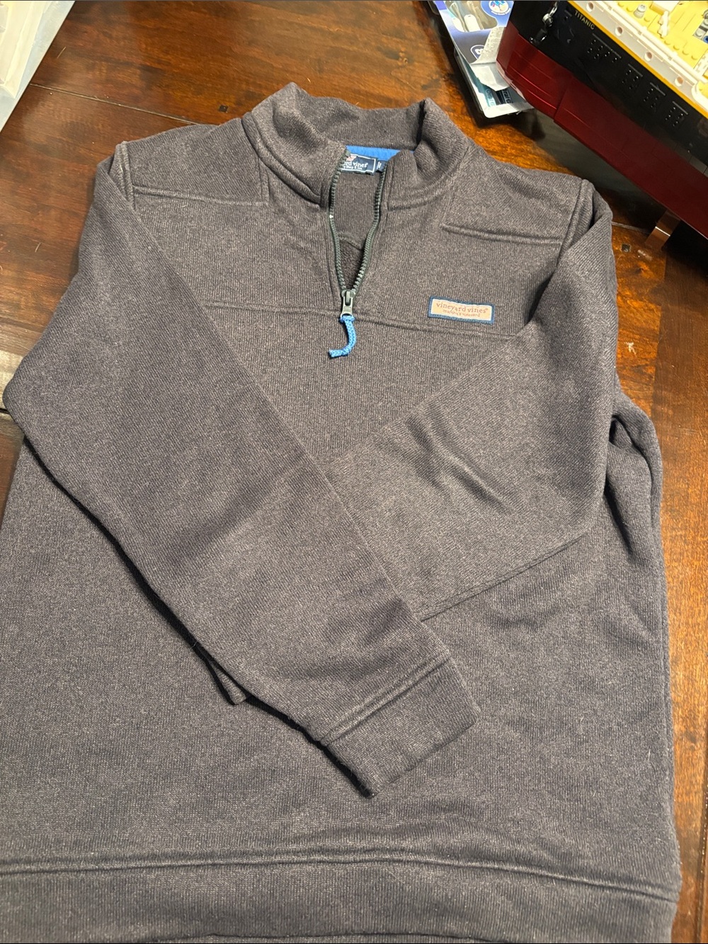Vineyard Vines Men's Quarter-Zip Sweater - Charcoal with Blue Accents